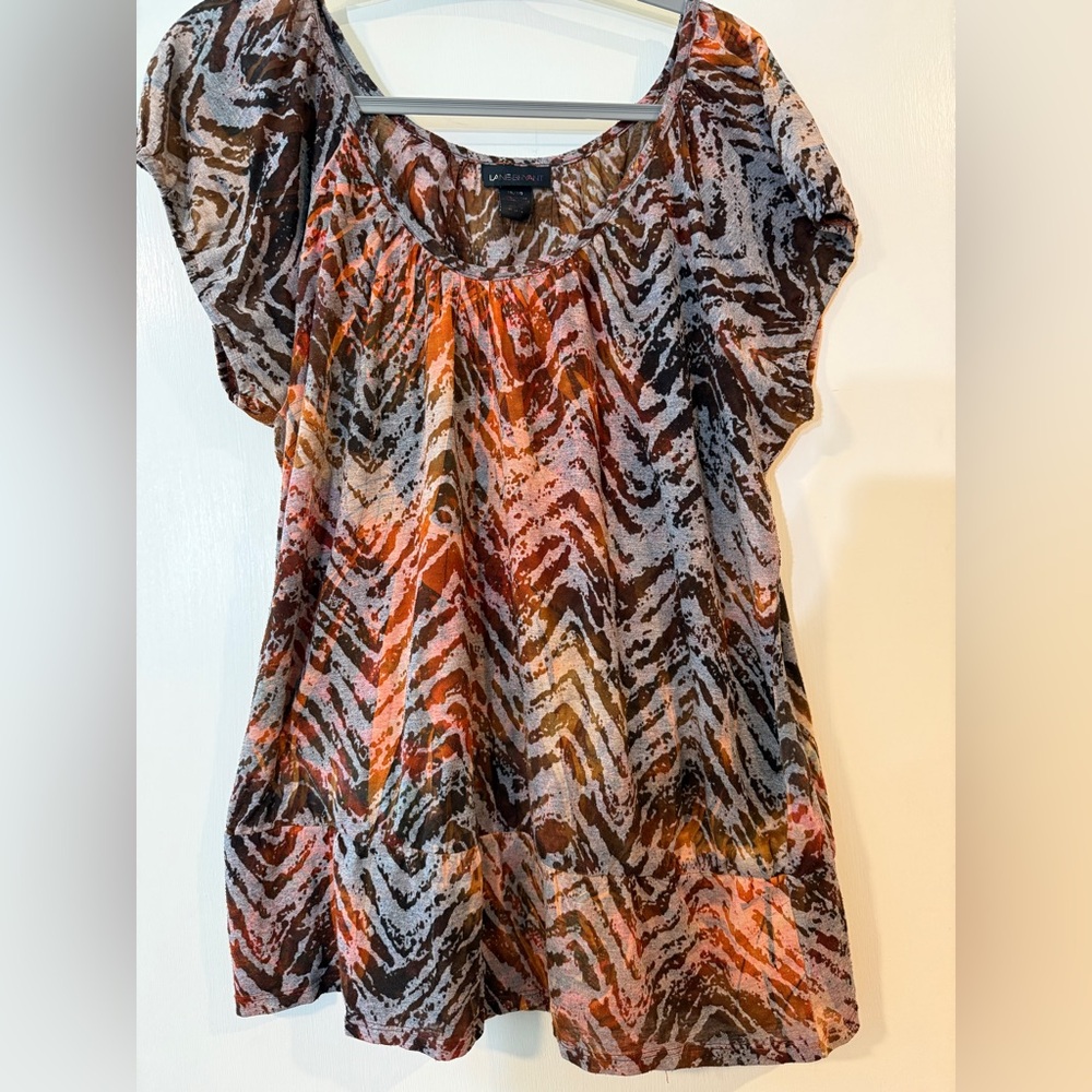 Lane Bryant Orange, Brown & Gray Patterned Blouse
